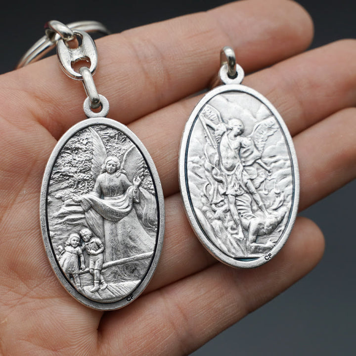 Christianartworkshop Vintage Style Guardian Angel & St. Michael Pendant Keychain: Memento of Faith's Protection - image 3