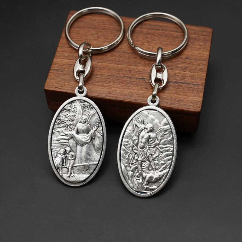 Christianartworkshop Vintage Style Guardian Angel & St. Michael Pendant Keychain: Memento of Faith's Protection - image 2