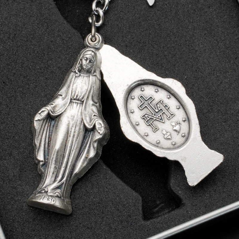Christianartworkshop Slide - Open Virgin Mary & Miraculous Medal Keychain: Memento of Mary's Devotion