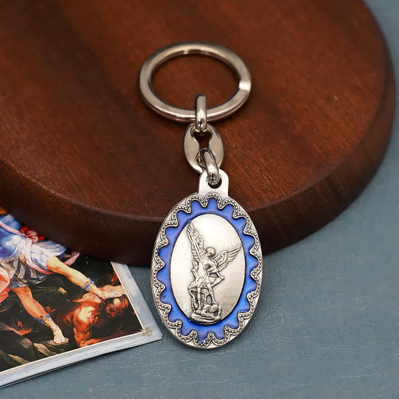 Christianartworkshop Vintage Enamel Crafted St. Michael Archangel Keychain: A Timeless Emblem of Spiritual Fortitude - image 2