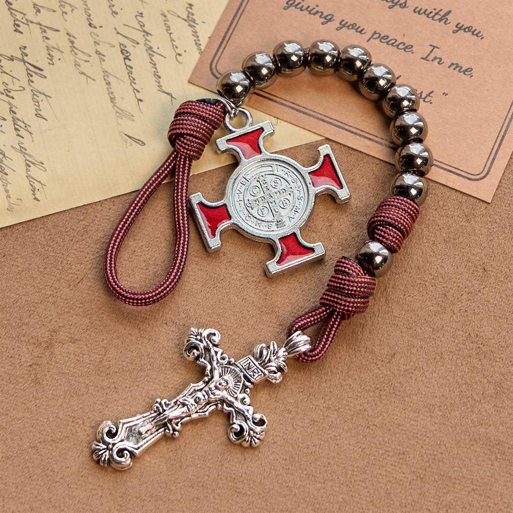 Christianartworkshop PRAYERFUL FAITH: All-Place Portable Paracord Pocket Rosary with Crucifix & St. Benedict - image 1
