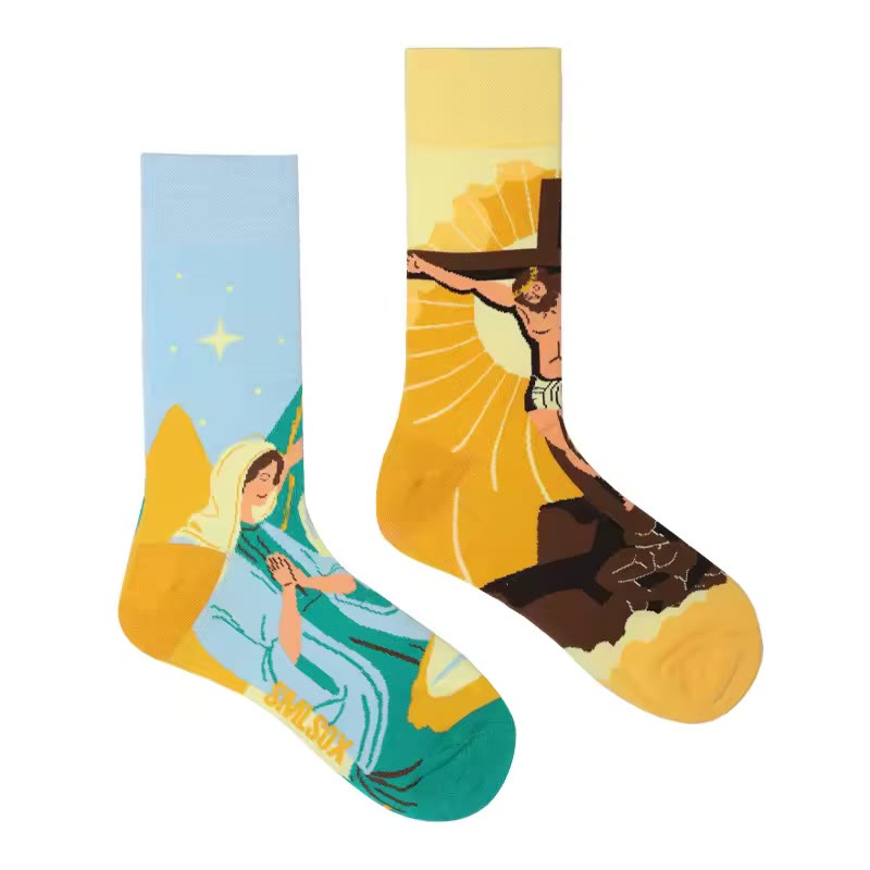Christianartworkshop Nativity & Crucifix in Colorful Holy Christian Unisex Socks: Colorful Narratives of Faith - image 2