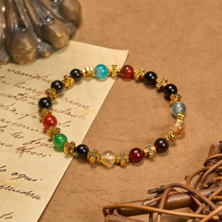 Christianartworkshop Natural Multicolored Agate Bracelet with Two Tone Jesus Cross: Bold Faith Statement - Golden - image 8