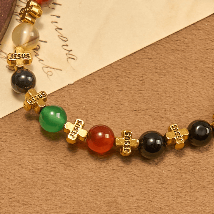Christianartworkshop Natural Multicolored Agate Bracelet with Two Tone Jesus Cross: Bold Faith Statement - image 13
