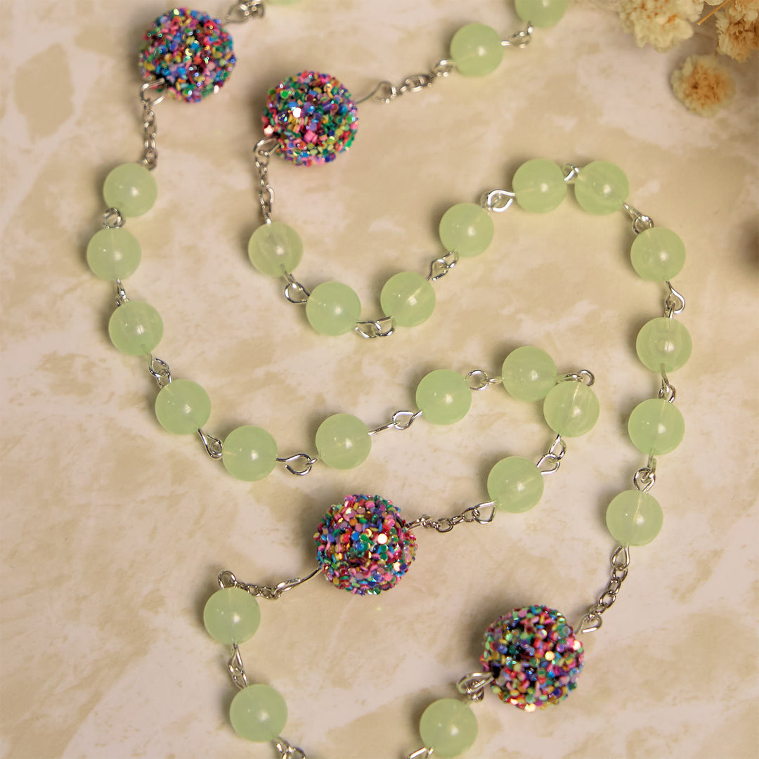 FREE Today: Luminous Light Green Beads and Multicolor Rhinestone Rosary with Metal Sacred Heart & Crucifix