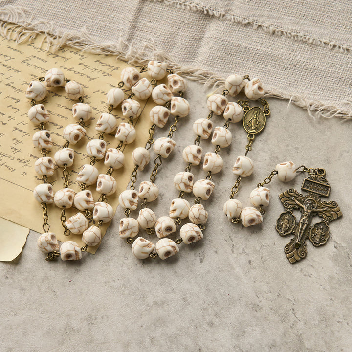 FREE Today: Saint Benedict & Crucifix of 8 mm White Pine Skull Alloy Chain Rosary Necklace  - image 4