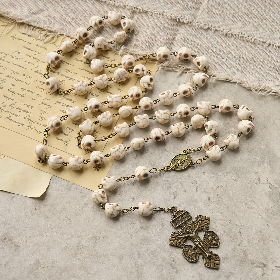 FREE Today: Saint Benedict & Crucifix of 8 mm White Pine Skull Alloy Chain Rosary Necklace  - image 5
