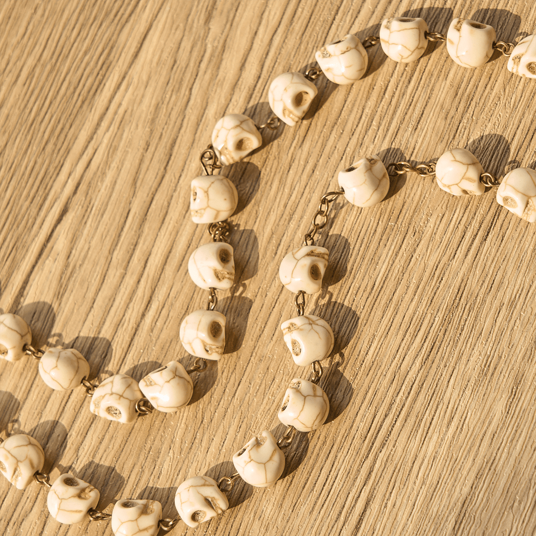 FREE Today: Saint Benedict & Crucifix of 8 mm White Pine Skull Alloy Chain Rosary Necklace  - image 7