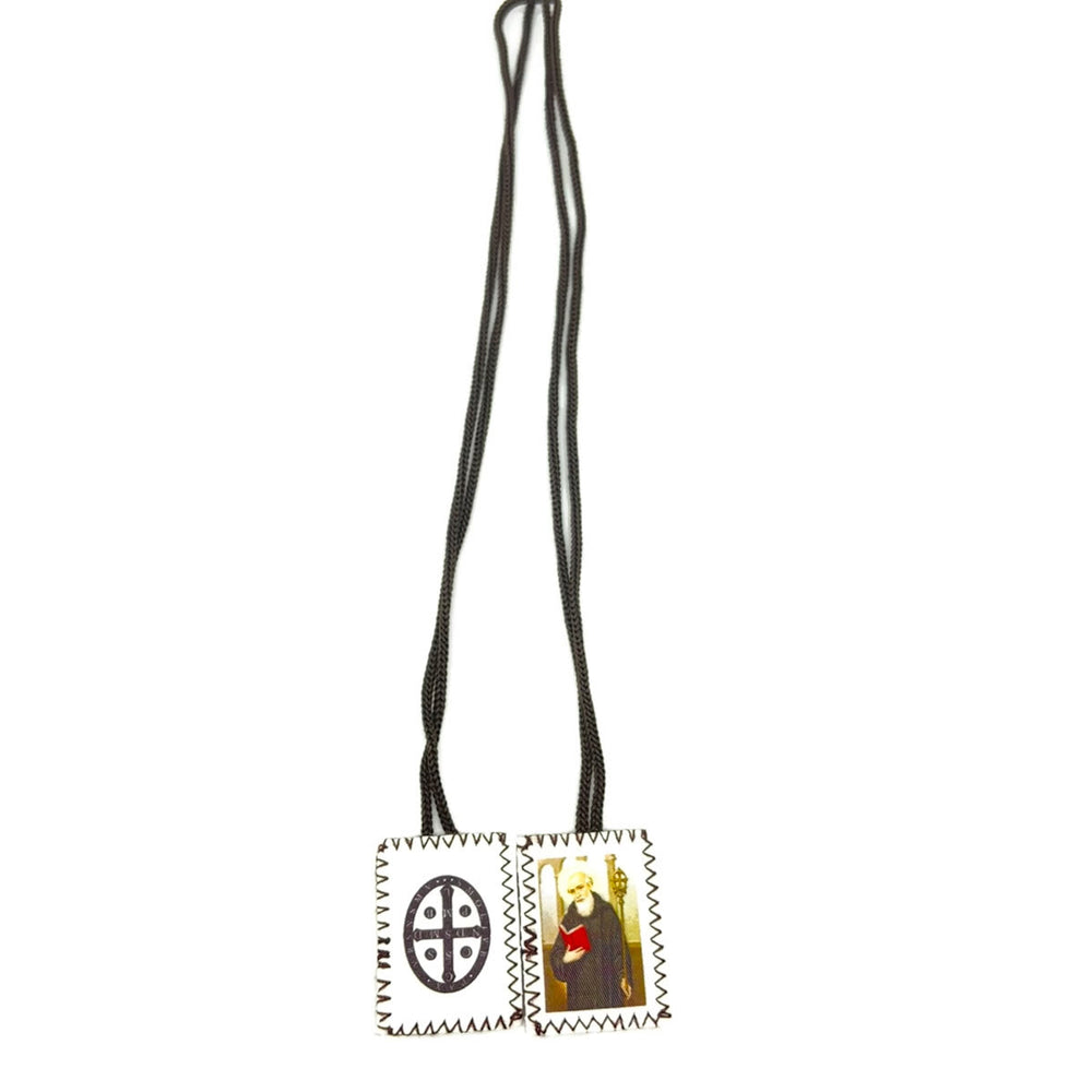 Christianartworkshop Vintage Stamp Shaped Scapular on Black Wool Cord of Saint Benedict and Crucifix - image 2