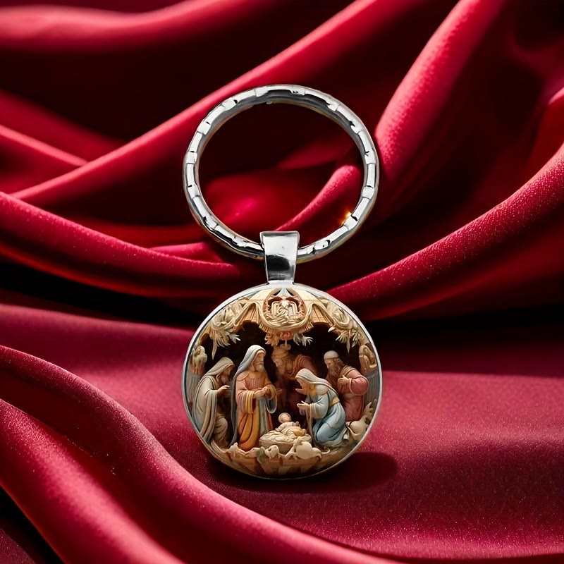 Christianartworkshop Vintage Birth of Jesus Nativity Scene Keychain : Storytelling Relic of Christian Hope - image 2