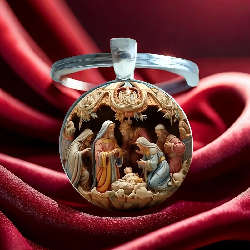Christianartworkshop Vintage Birth of Jesus Nativity Scene Keychain : Storytelling Relic of Christian Hope - Nativity Scene - image 1