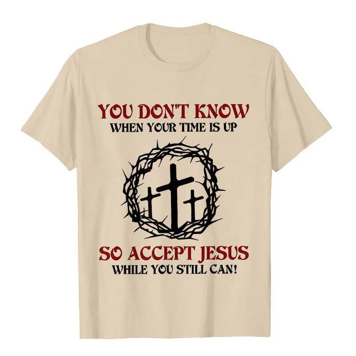 Christianartworkshop Religious Warning Accept Jesus Thorn Crown Cross Unisex T-shirt - Beige - 2XL - image 5