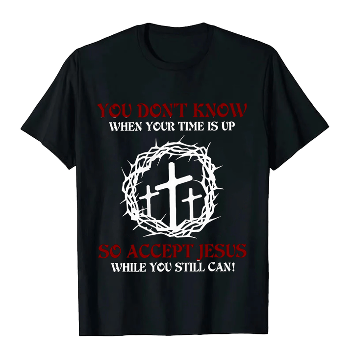 Christianartworkshop Religious Warning Accept Jesus Thorn Crown Cross Unisex T-shirt - Black - 2XL - image 10