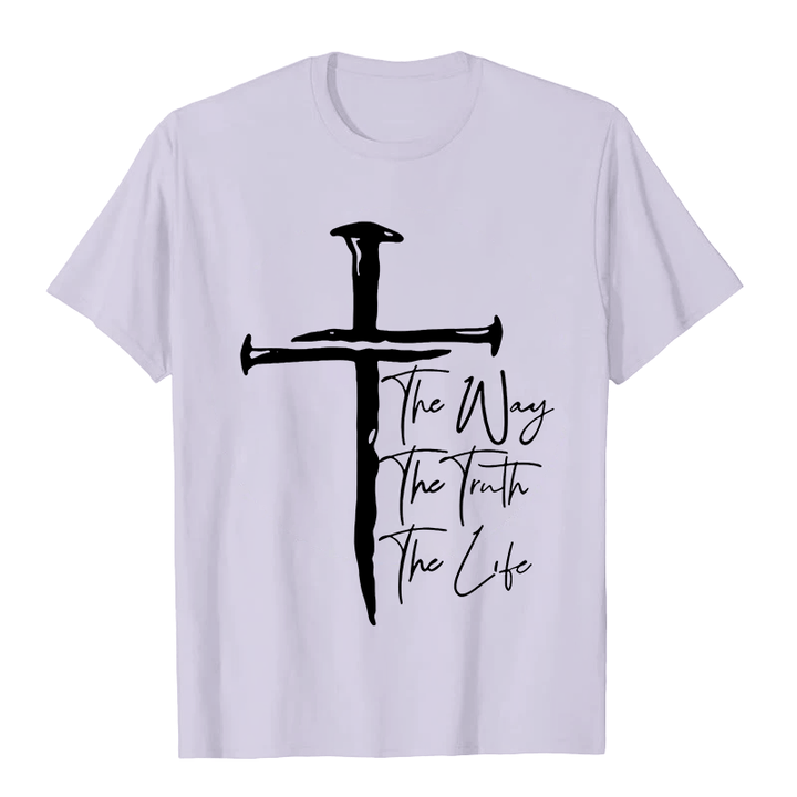 Christianartworkshop Faith - Based Black Cross The Way The Truth The Life Unisex T-shirt - Light Purple - 2XL - image 1