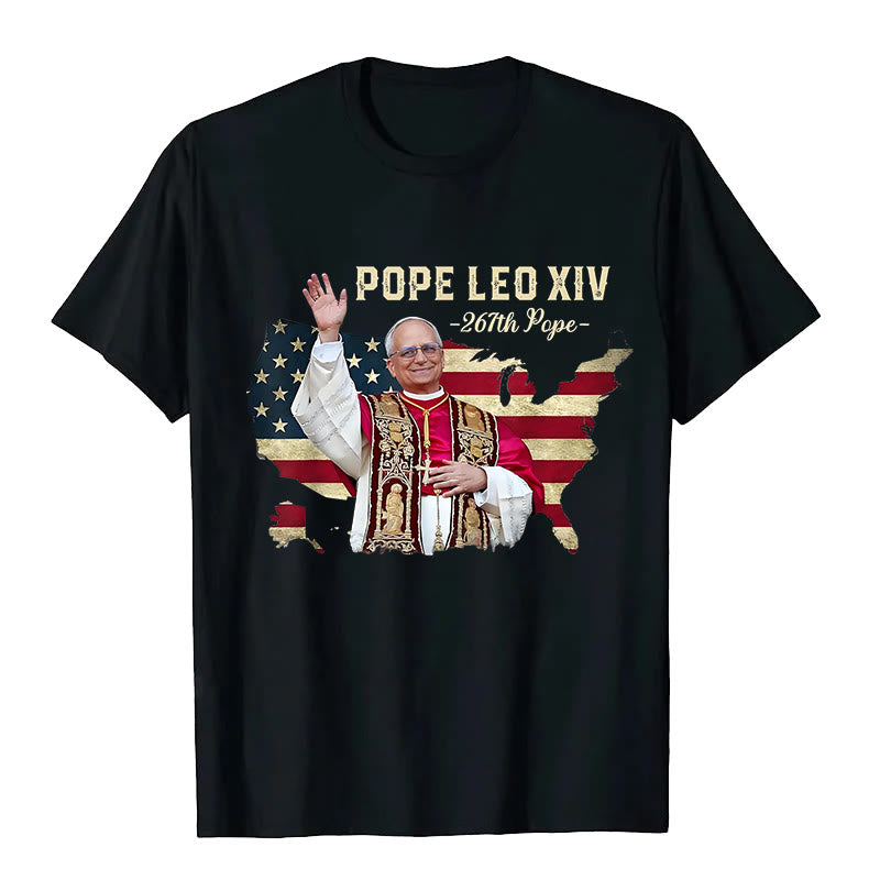 Christianartworkshop Pope Leo XIV America Flag Unisex T-shirt