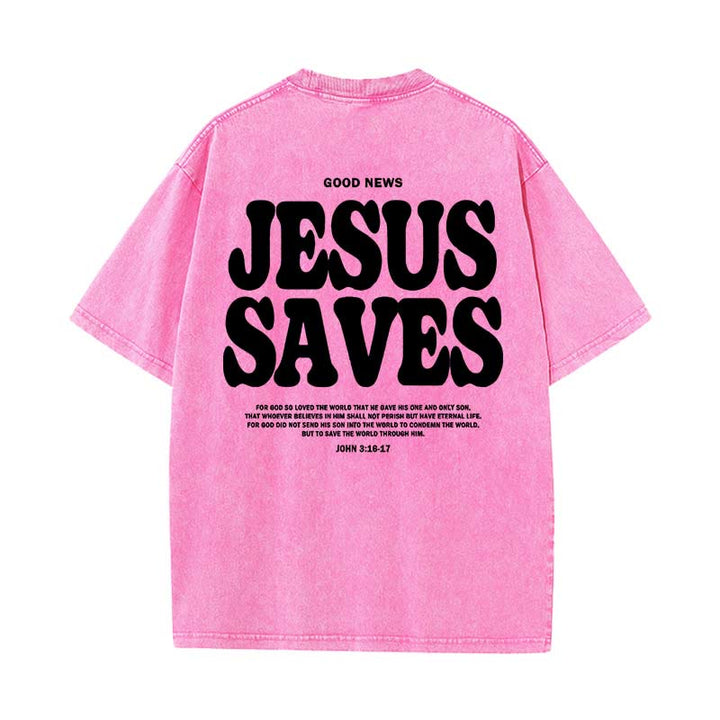 Christianartworkshop Jesus Saves Unisex Washed T-Shirt - Pink - 5XL - image 14