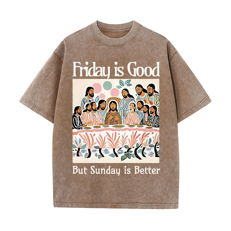 Christianartworkshop Friday Is Good Colorful Washed T-shirt - Coffee - 5XL - image 1
