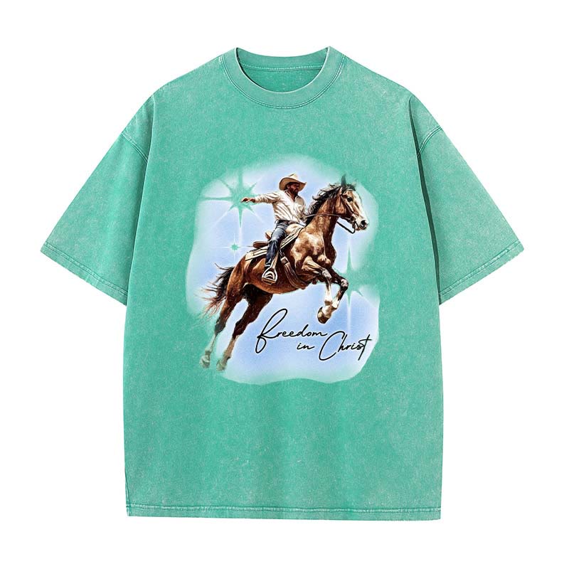 Christianartworkshop Freedom In Christ Unisex Washed T-shirt - Green - 5XL - image 6