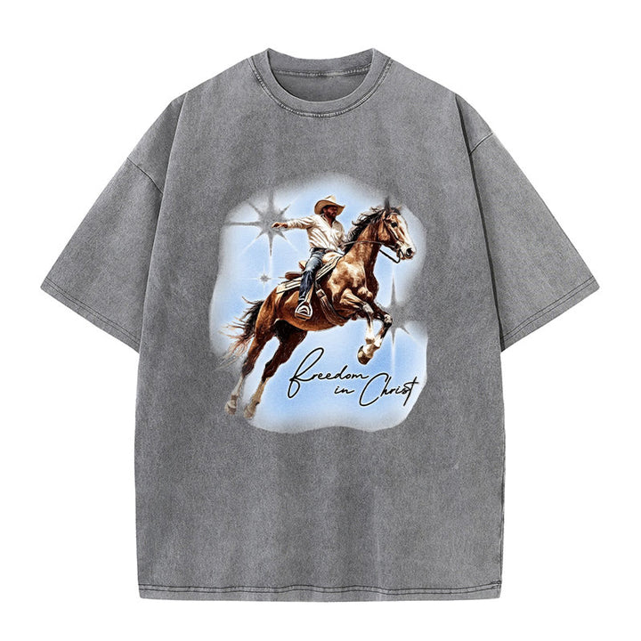 Christianartworkshop Freedom In Christ Unisex Washed T-shirt - Grey - 5XL - image 1