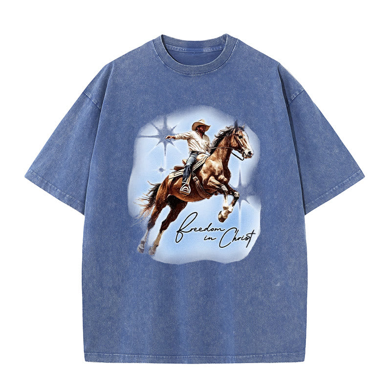 Christianartworkshop Freedom In Christ Unisex Washed T-shirt - Blue - 5XL - image 4