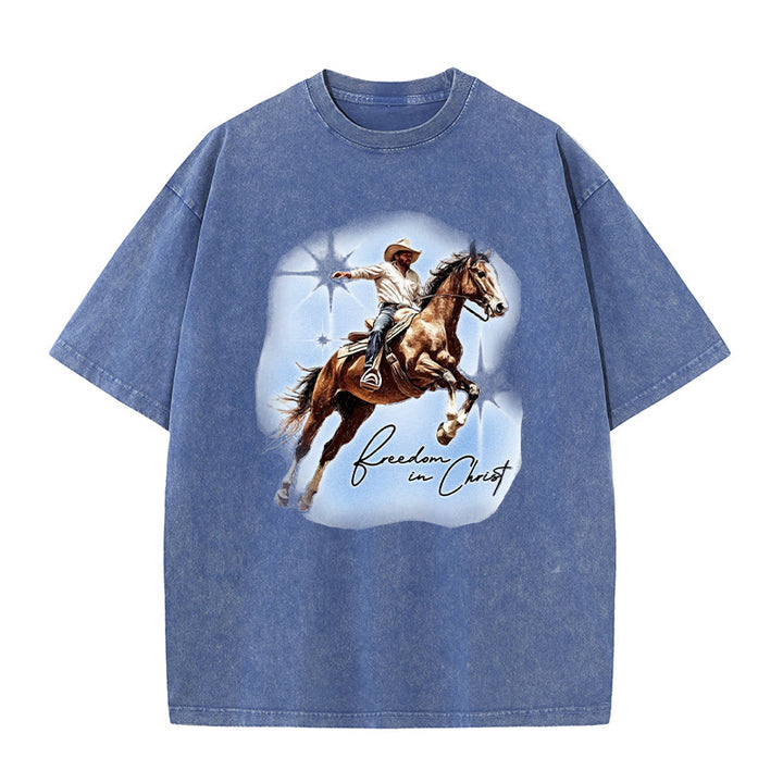 Christianartworkshop Freedom In Christ Unisex Washed T-shirt - Blue - 5XL - image 4
