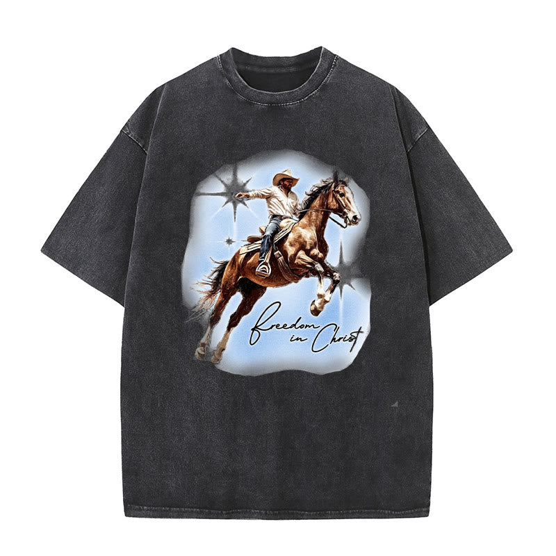 Christianartworkshop Freedom In Christ Unisex Washed T-shirt - Black - 5XL - image 10