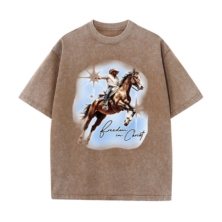 Christianartworkshop Freedom In Christ Unisex Washed T-shirt - Coffee - 5XL - image 8