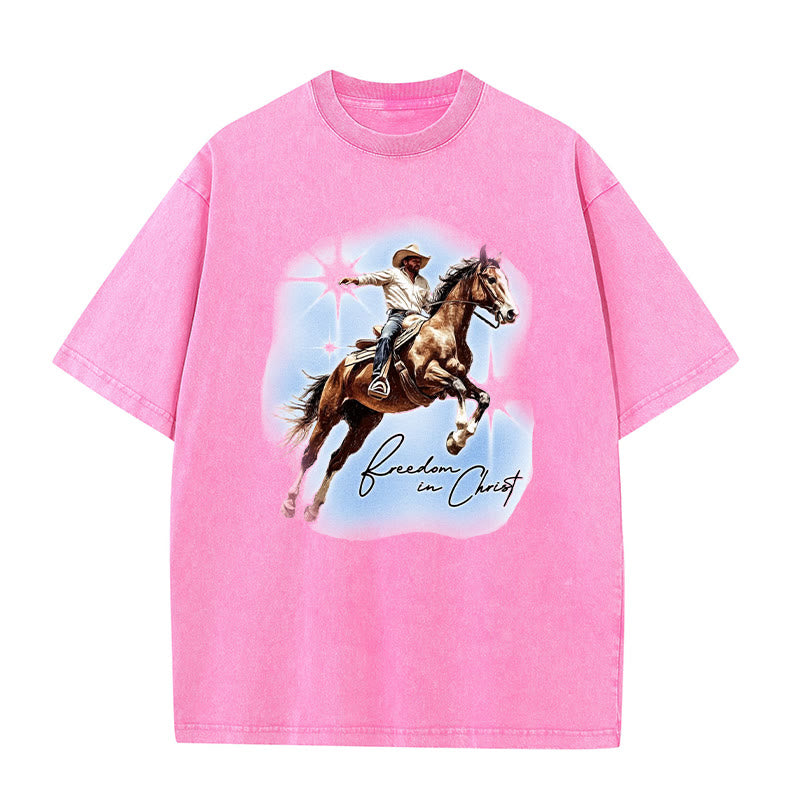 Christianartworkshop Freedom In Christ Unisex Washed T-shirt - Pink - 5XL - image 7