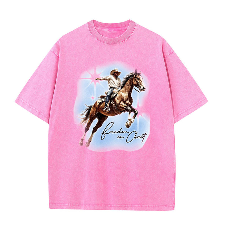 Christianartworkshop Freedom In Christ Unisex Washed T-shirt - Pink - 5XL - image 7