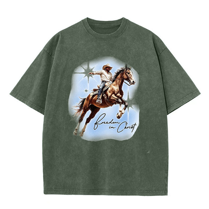 Christianartworkshop Freedom In Christ Unisex Washed T-shirt - Army Green - 5XL - image 9