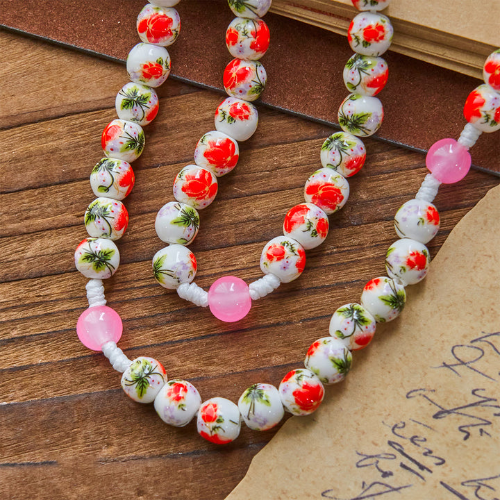 Christianartworkshop 8mm Round Flower Beads Rosary with Miraculous Medal & Red Enamel Crucifix - image 6