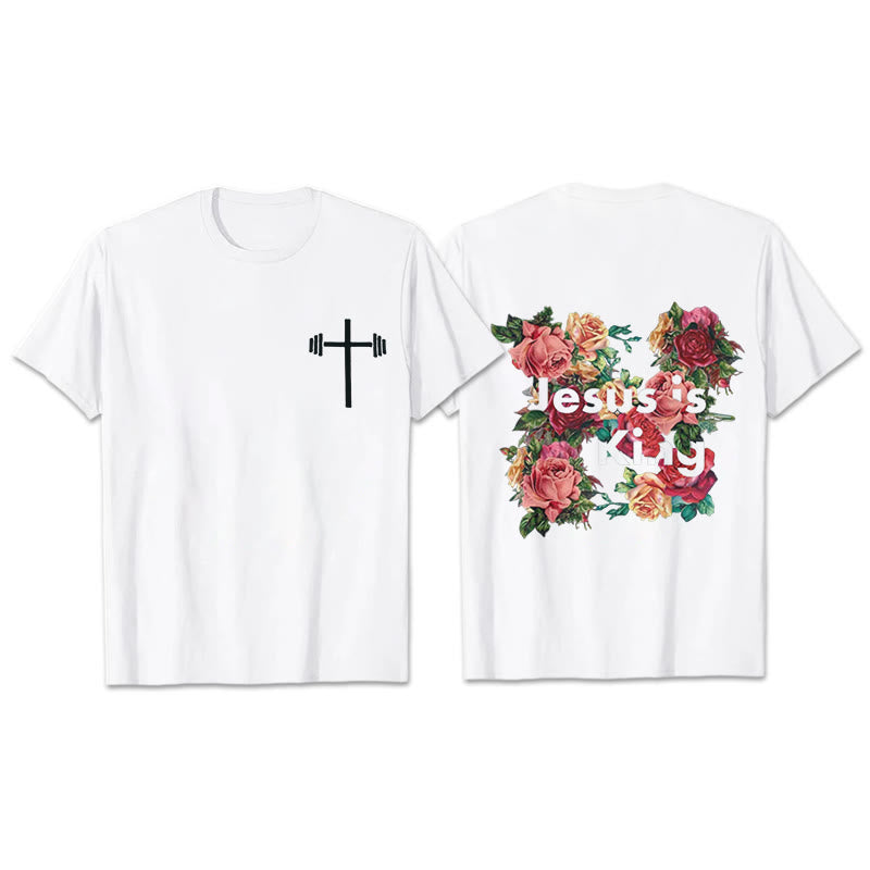 Christianartworkshop Floral Embellished Jesus is King Christian T-Shirt
