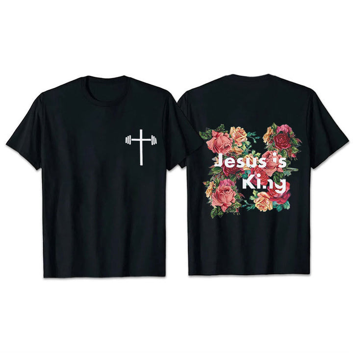 Christianartworkshop Floral Embellished Jesus is King Christian T-Shirt