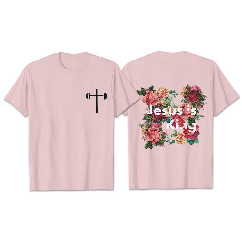 Christianartworkshop Floral Embellished Jesus is King Christian T-Shirt