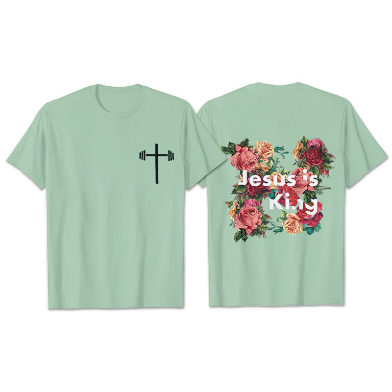 Christianartworkshop Floral Embellished Jesus is King Christian T-Shirt