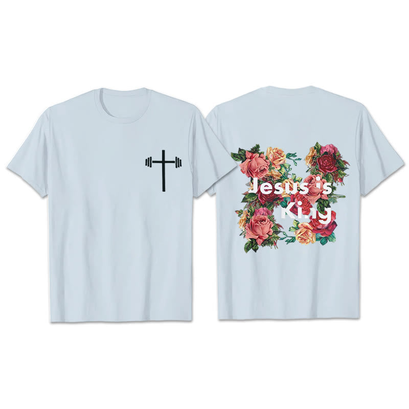 Christianartworkshop Floral Embellished Jesus is King Christian T-Shirt