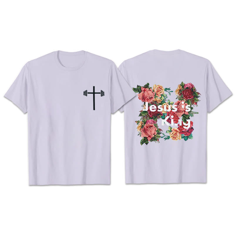 Christianartworkshop Floral Embellished Jesus is King Christian T-Shirt
