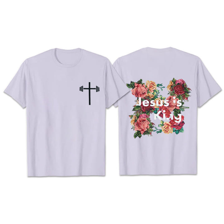 Christianartworkshop Floral Embellished Jesus is King Christian T-Shirt