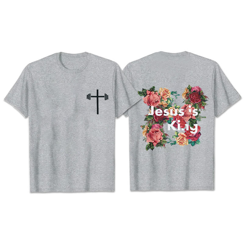 Christianartworkshop Floral Embellished Jesus is King Christian T-Shirt