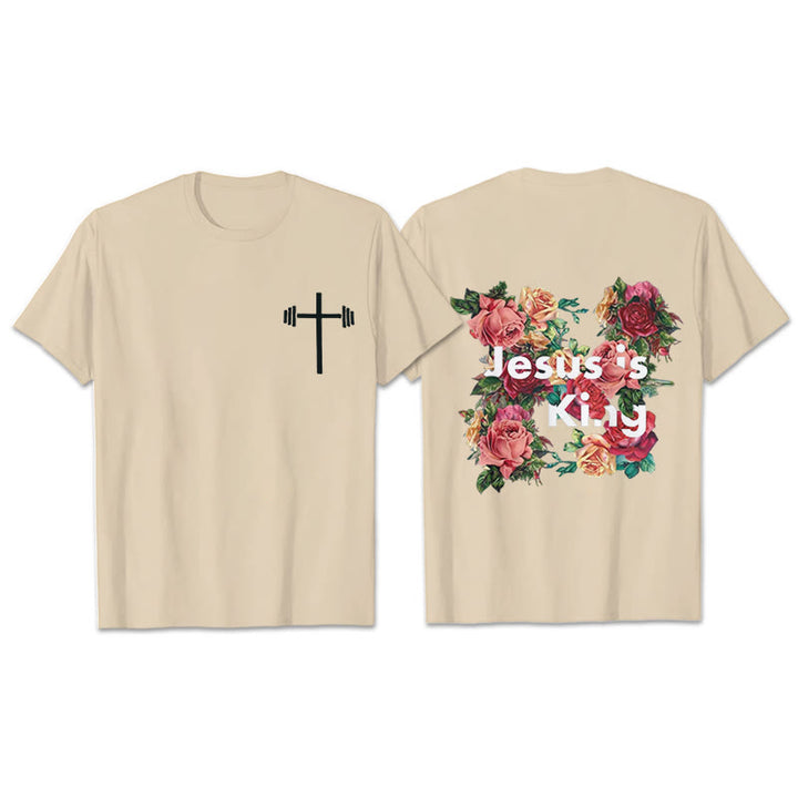 Christianartworkshop Floral Embellished Jesus is King Christian T-Shirt