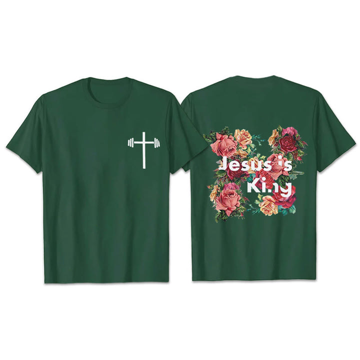Christianartworkshop Floral Embellished Jesus is King Christian T-Shirt