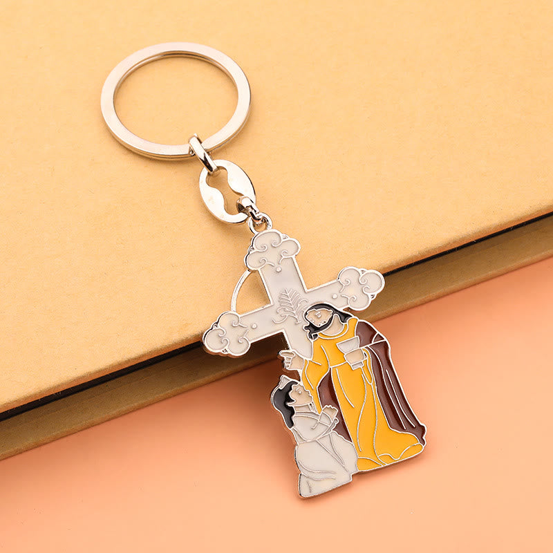 Christianartworkshop Jesus Prayer Narrative & Cross Enamel Keychain: Colorful Baptism Token - Jesus Icon - image 1
