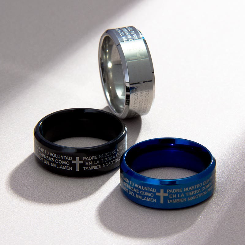 Christianartworkshop Minimalist 8mm Holy Verse Tri-Color Ring with Cross Motif: Wear Your Faith - US6 - Blue - image 1
