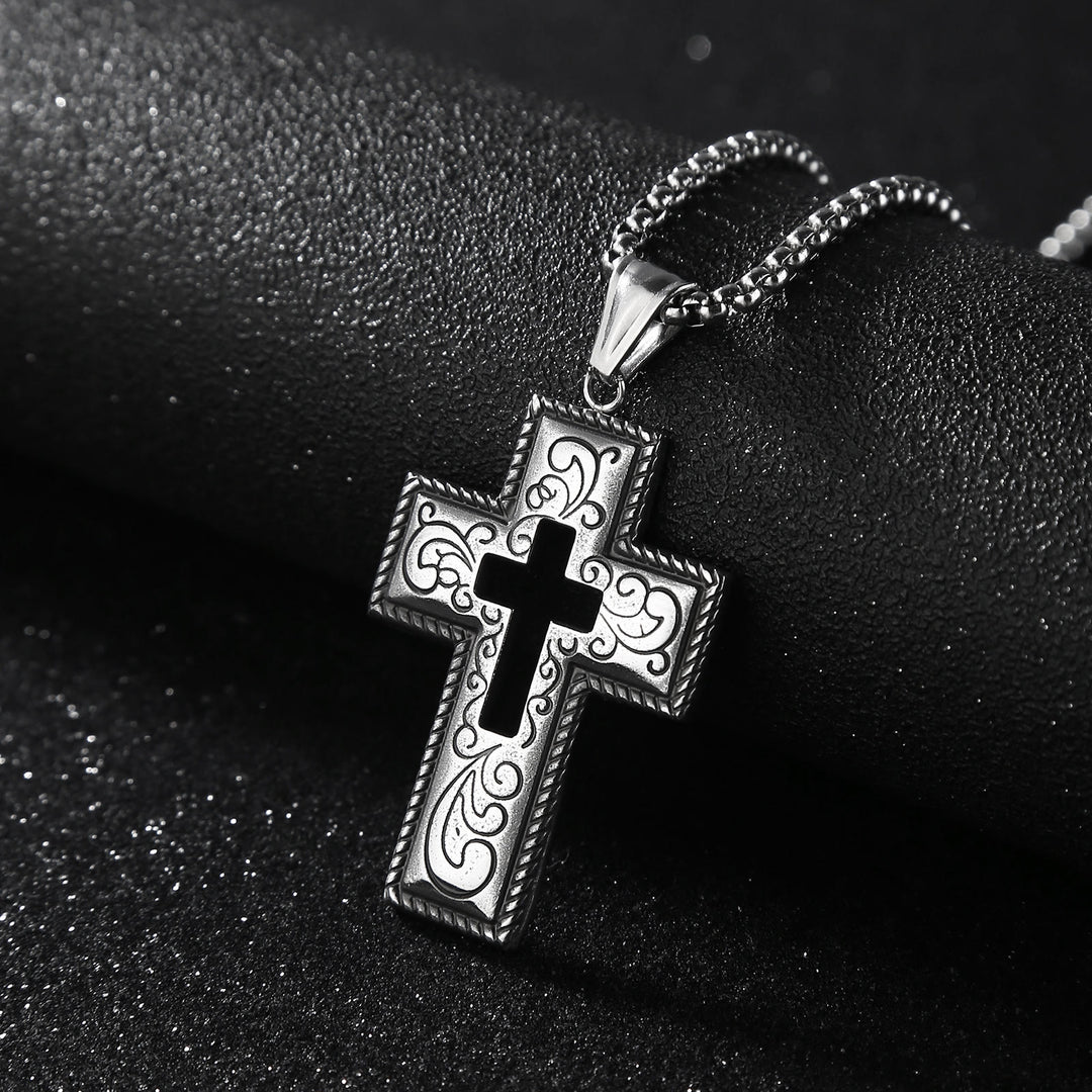 Christianartworkshop Vintage Antique Hollow Center Cross Necklace with Floral Scroll Design  - Cross - image 1