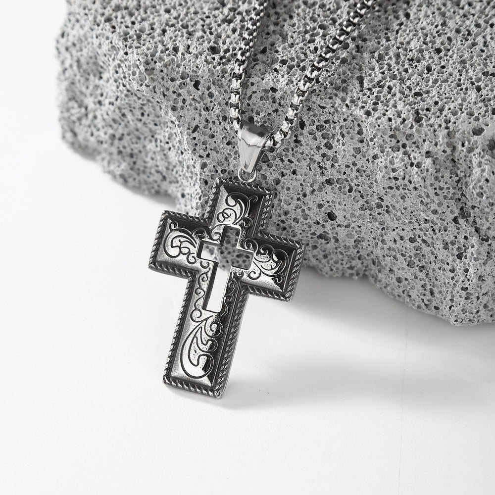 Christianartworkshop Vintage Antique Hollow Center Cross Necklace with Floral Scroll Design  - image 2