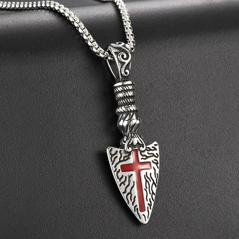 Christianartworkshop Red Cross Spearhead Necklace with Baroque Elements with Vintage Scroll Pattern - image 2