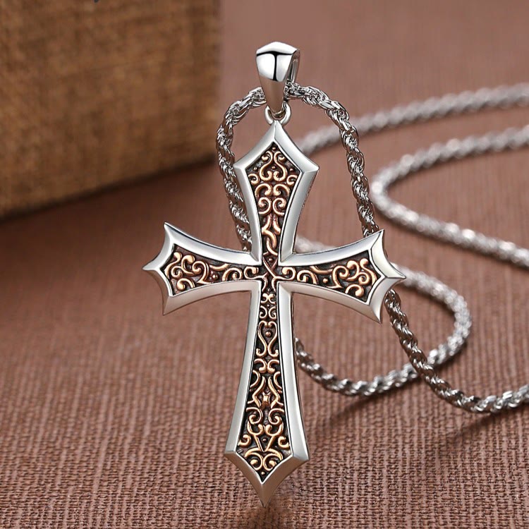 Christianartworkshop S925 Sharp Edge Cross Necklace with Vintage
