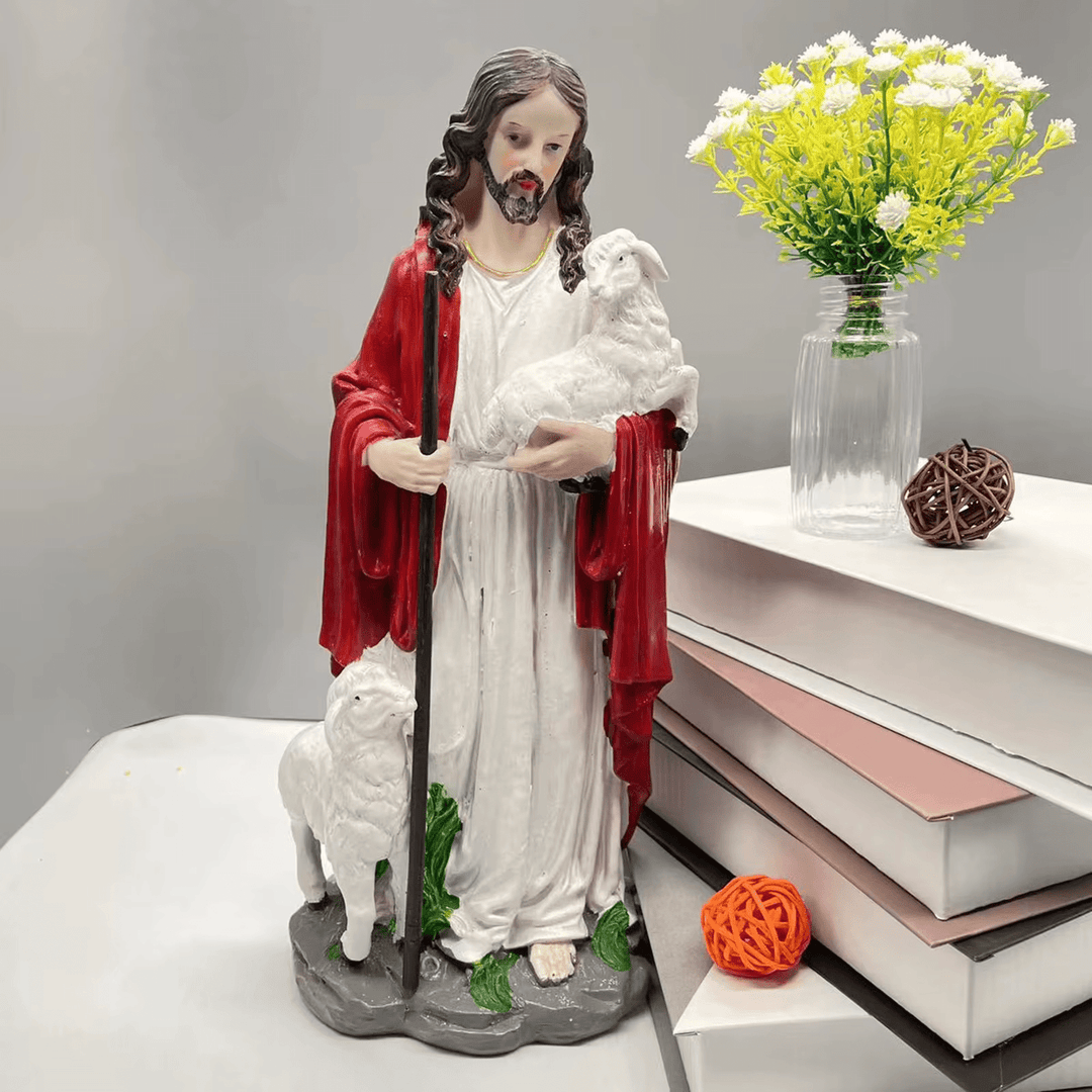 Christianartworkshop Sacred Heart Good Shepherd with Lamb Sculpture: Invite Faith into Your Home - Good Shepherd Statue - image 1
