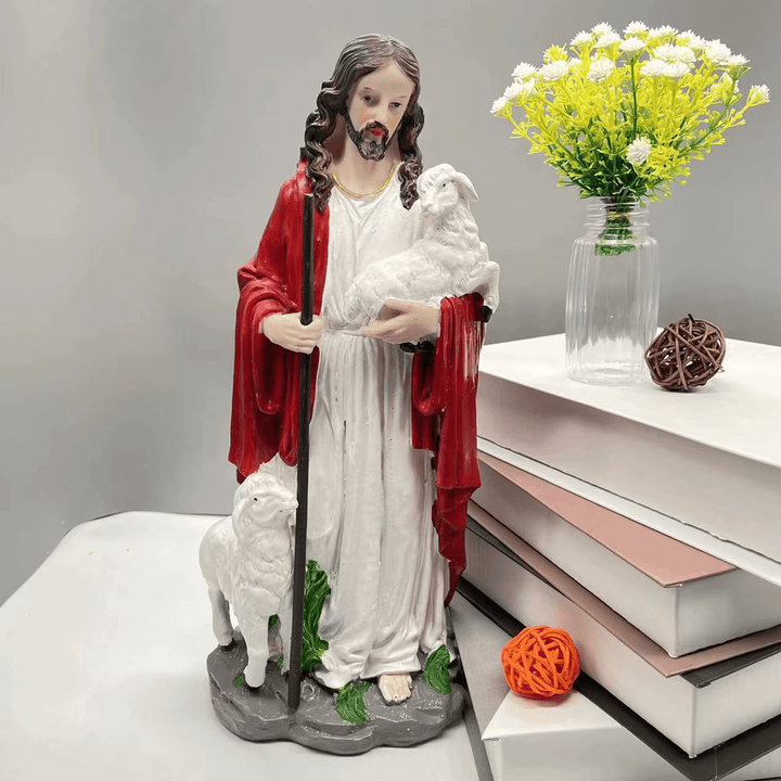 Christianartworkshop Sacred Heart Good Shepherd with Lamb Sculpture: Invite Faith into Your Home - Good Shepherd Statue - image 1