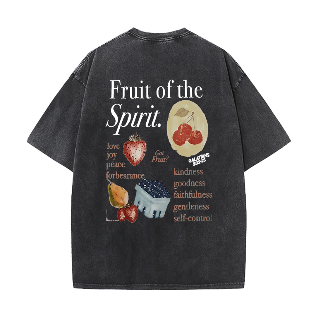 Christianartworkshop Fruit Of The Spirit Double Sided Unisex Washed T-shirt - Black - 5XL - image 6